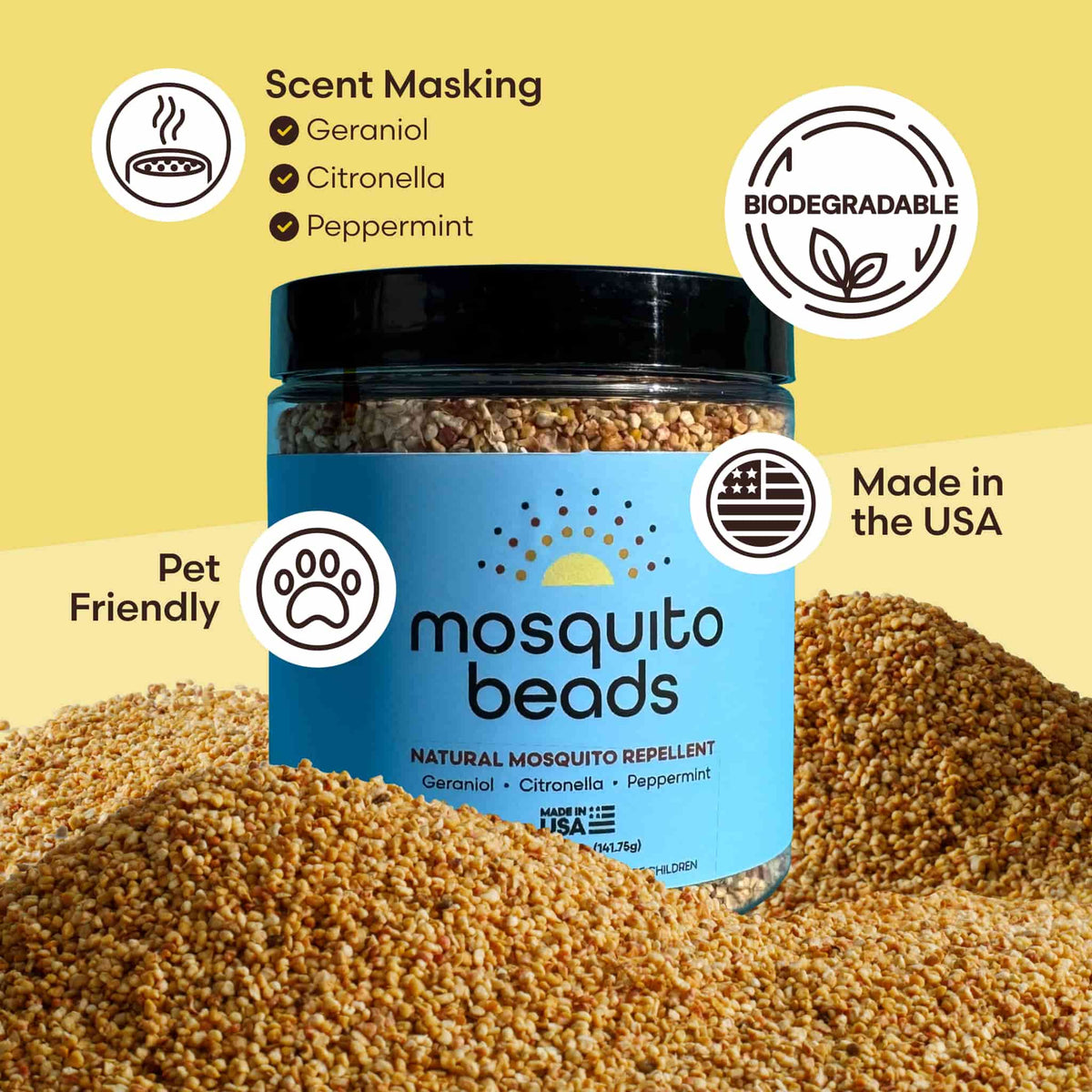 Natural Mosquito Repellent 5oz Jar. Scent Masking, Pet Friendly, Made in the USA.